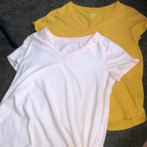 Pink & burnt yellow v necks!